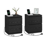 VASAGLE KAILYN Collezione - Comodini con Ciabatta Elettrica, Set di 2 Tavolini, 2 Cassetti, 2 Prese AC, 2 Porte USB-A, Soggiorno Camera da Letto, Moderno, Nero Ebano LET821B02