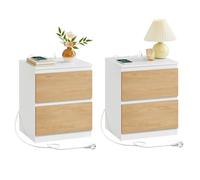 VASAGLE KAILYN Collezione - Comodini con Ciabatta Elettrica, Set di 2 Tavolini, 2 Cassetti, 2 Prese AC, 2 Porte USB-A, Soggiorno Camera da Letto, Moderno, Giallo Mandorla LET821Y02