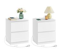 VASAGLE KAILYN Collezione - Comodino con Ciabatta Elettrica, Tavolino, 2 Cassetti, 2 Prese AC, 2 Porte USB-A, Soggiorno Camera da Letto, Moderno, Bianco Nuvola LET621W02