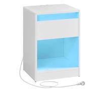 VASAGLE KAILYN Collezione - Comodino a LED con Stazione di Ricarica, Tavolino con Luci LED Regolabili, 2 Prese AC, 2 Porte USB, Moderno, per Camera da Letto Soggiorno, Bianco Nuvola LET618T15