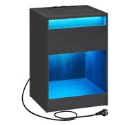 VASAGLE KAILYN Collezione - Comodino a LED con Stazione di Ricarica, Tavolino con Luci LED Regolabili, 2 Prese AC, 2 Porte USB, Moderno, per Camera da Letto Soggiorno, Nero Cenere LET618T22
