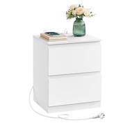 VASAGLE Comodino con Ciabatta Elettrica, Tavolino, 2 Cassetti, 2 Prese AC, 1 Porta USB-A, 1 Porta USB-C, Soggiorno Camera da Letto, Moderno, Bianco Nuvola LET621W02