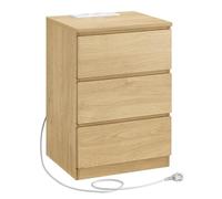 VASAGLE Comodino con Stazione di Ricarica, Tavolino con 3 Cassetti, 2 Prese CA, 2 Porte USB, per Soggiorno, Camera da Letto, Studio, Giallo Paglierino LET631Y70