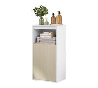 VASAGLE KAILYN Collezione - Mobiletto da Bagno, Armadietto Bagno, Mobile da Parete o Terra, Anta di Apertura Regolabile, Ripiano Regolabile, 30 x 40 x 80 cm, Bianco Nuvola e Beige Naturale BBK742N01