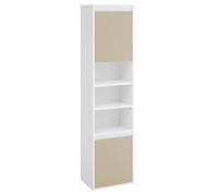 VASAGLE KAILYN Collezione - Mobiletto da Bagno, Mobile da Parete o Terra, Ante a Apertura Regolabile, 7 Scomparti, 3 Ripiani Regolabili, 30 x 40 x 160 cm, Bianco Nuvola e Beige Naturale BBK762N01