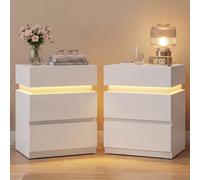 VASAGLE KAILYN Collezione - Set di 2 Comodini con Striscia Luminosa di Luci a LED Multicolore Variabile, 3 Cassetti, Tavolino in Stile Moderno, 35 x 40 x 55 cm, Bianco LET0830W01
