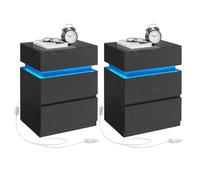 VASAGLE KAILYN Collezione - Set di 2 Comodini con Striscia Luminosa di Luci a LED Multicolore Variabile, 3 Cassetti, Tavolino in Stile Moderno, 35 x 40 x 55 cm, Nero Effetto Legno LET0830B01