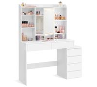 VASAGLE KAILYN Collezione - Toeletta con Luci LED a Luminosità Regolabile, Tavolo da Trucco con Specchio, 40 x 118,3 x 145 cm, Scomparti Aperti, Ripiani Regolabili, Moderno, Bianco Nuvola RDT624WB01