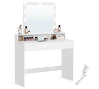 VASAGLE KAILYN Collezione - Toeletta, Luce LED con Luminosità Regolabile, Tavolo da Trucco con Specchio, 2 Cassetti e 3 Scomparti, Postazione Trucco, Moderno, Bianco RDT164W01