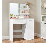 VASAGLE KAILYN Collezione - Toeletta, Tavolo da Trucco con Specchio Grande, Scomparto con 2 Ripiani Regolabili, 1 Cassetto, 2 Mensole, Postazione Trucco Moderna, Bianco RDT119W01