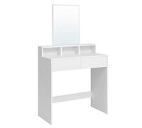 VASAGLE KAILYN Collezione - Toeletta, Tavolo da Trucco con Specchio Rettangolo, 2 Cassetti e 3 Scomparti, Postazione Trucco, Moderno, Bianco RDT113W01
