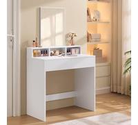 VASAGLE KAILYN Collezione - Toeletta, Tavolo da Trucco con Specchio Rettangolo, 2 Cassetti e 3 Scomparti, Postazione Trucco, Moderno, Bianco RDT113W01