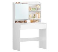 VASAGLE KAILYN Collezione - Toeletta Trucco, Postazione Trucco con Specchio e un Cassetto, Ripiani Regolabili, Moderno, 40 x 70 x 135 cm, Bianco Nuvola RDT118W01