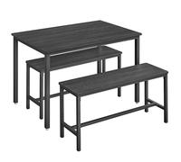 VASAGLE KDT070B21 - Tavolo da pranzo con 2 panche, set da 3 pezzi, tavolo da cucina 70 x 110 x 75 cm, 2 panche da 30 x 97 x 50 cm, struttura in acciaio, nero cenere e nero inchiostro