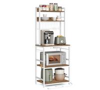 VASAGLE KKS037W41EU - Scaffale da cucina con multipresa, supporto per microonde, scaffale con pannello a rete, 14 ganci, 40 x 60 x 170 cm, colore: nocciola chiaro e bianco