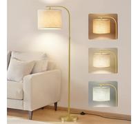 VASAGLE Lampada da Terra ad Arco, Lampada da Lettura Regolabile in Altezza, 150-175 cm di Altezza, Moderna, con Interruttore a Pedale, Paralume in Tessuto, Attacco E27, Oro Pallido LFL006AB02
