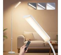 VASAGLE Lampada da Terra, Altezza Regolabile 141-175 cm, Piantana Moderna da 15 W con Testa Flessibile a 360°, Timer e Funzione di Memoria, Pulsante e Telecomando, Soggiorno, Bianco Opaco LFL007WC02