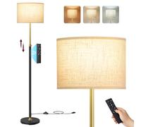VASAGLE Lampada da Terra, Lampada da Lettura, Altezza 140-170 cm, Piantana Moderna, Interruttore a Pedale, Paralume in Tessuto, Attacco E27, Telecomando, Funzione Memoria, Colore Oro e Nero LFL005BD02