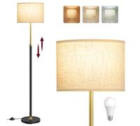 VASAGLE Lampada da Terra, Lampada da Lettura Regolabile in Altezza 140-170 cm, Piantana Moderna, Interruttore a Pedale, Paralume in Tessuto, Attacco E27, Colore Oro e Nero LFL002B02