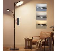 VASAGLE Lampada da Terra LED Regolabile in Altezza, Piantana 42 W, Testa Orientabile, Camera da Letto Ufficio, Luce da Lettura, Timer, Pulsanti e Telecomando, Nero Opaco LFL028BD02