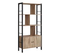 VASAGLE LBC022B50 - Libreria grande con ante, 4 ripiani, struttura in acciaio, stile industriale, per soggiorno, ufficio, colore rovere tostato e nero