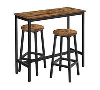 VASAGLE LBT219B01 - Set tavolo da pranzo con tavolo da bar e sgabelli, tavolo da bar con 2 sgabelli rotondi, struttura in acciaio industriale, marrone rustico e nero inchiostro