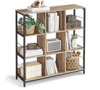 VASAGLE Libreria a 3 Ripiani, Libreria Scaffale a 9 Scomparti, per Soggiorno, Studio, Cucina, Camera da Letto, 30 x 100 x 103,1 cm, Marrone Cammello e Nero Inchiostro LLS112B50