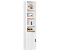 VASAGLE Libreria a 6 Ripiani, con Anta, 31,8 x 24 x 175 cm | Scaffale Verticale, per Soggiorno Studio Ufficio Sala da Pranzo, Bianco Nuvola, Collezione SIREN LBC401W01