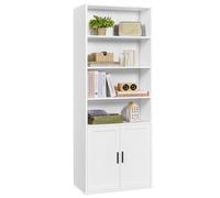 VASAGLE Libreria, Libreria Scaffale Verticale a 6 Ripiani, con Ante, 24 x 60 x 175 cm, per Soggiorno Studio Ufficio Sala da Pranzo, Bianco Nuvola LBC402W01