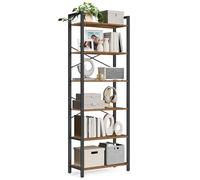 VASAGLE Libreria Alta a 6 Ripiani, Scaffale Portaoggetti, Struttura in Acciaio, Salotto Camera da Letto Studio, 30 x 66 x 186 cm, Industriale, Marrone Vintage e Nero Inchiostro LLS062B01