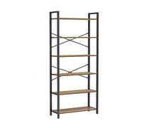 VASAGLE Libreria Alta a 6 Ripiani, Scaffale Portaoggetti, Struttura in Acciaio, Salotto Camera da Letto Studio, 30 x 80 x 186 cm, Industriale, Marrone Grano e Nero Inchiostro LLS082B48