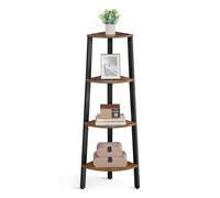 VASAGLE Libreria Angolare a 4 Ripiani, Acciaio, Stile Moderno | Scaffale ad Angolo, Angoliera per Soggiorno, Porta Piante da Interno, Marrone e Nero, Collezione BARNET LLS34X