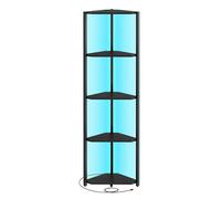 VASAGLE Libreria angolare a 5 livelli, libreria con illuminazione a LED regolabile, libreria con struttura in acciaio, 24,8 x 48 x 146,6 cm, per soggiorno, camera da letto, studio, nero ebano/marrone