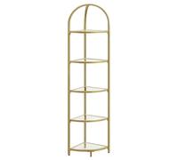 VASAGLE Libreria Angolare a 5 Livelli, Vetro Temperato | Scaffale Porta Piante, Scaffale da Bagno, Struttura in Acciaio, Stile Moderno, Oro Metallizzato, Collezione BARIS LGT810A01
