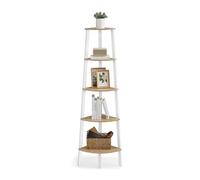 VASAGLE Libreria Angolare a 5 Ripiani, Scaffale ad Angolo, Portaoggetti, Porta Piante per Soggiorno, Stile Industriale, Struttura in Acciaio, Rovere Naturale e Bianco Opaco LLS35Y01