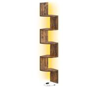 VASAGLE Libreria Angolare con Illuminazione LED, Libreria Angolare a 5 Ripiani, Mensola Sospesa per Camera da Letto, Soggiorno, Bagno, con Pulsante e Telecomando, Marrone Rustico/Bianco Opaco