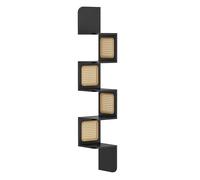 VASAGLE Libreria Angolare, Mensola Angolare da Muro a 5 Ripiani, Portante di 25 kg, Lati in Rattan PVC, Scaffale Compatto, Cucina Camera da Letto Soggiorno, Stile Boho, Nero Cenere LLS582B21