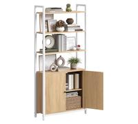 VASAGLE Libreria Scaffale a 6 Ripiani, Libreria Verticale con Anta, Struttura in Metallo, Ripiani Regolabili, 24 x 60 x 159,5 cm, Salotto Camera da Letto, Rovere Dorato e Bianco Opaco LLS133YA01