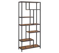 VASAGLE Libreria Scaffale, Libreria Verticale a 6 Ripiani, Porta Piante, 30 x 80 x 180 cm, Pannello di Truciolato, Studio Soggiorno Camera da Letto Cucina, Marrone Vintage e Nero LLS119B01