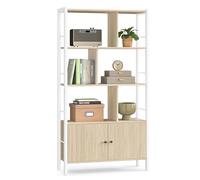 VASAGLE Libreria, Scaffale Portaoggetti a 4 Ripiani, Struttura in Acciaio | Mobile per Salotto Studio Ufficio Cucina, Stile Moderno, Beige Naturale e Bianco Opaco, Collezione BARNET LBC022LL01