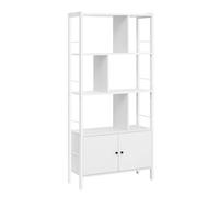 VASAGLE Libreria, Scaffale Portaoggetti, Scaffale Grande a 4 Ripiani, Mobile per Salotto Studio Ufficio Cucina, Struttura in Acciaio, Stile Moderno, Bianco Acero e Bianco Nuvola LBC022W44