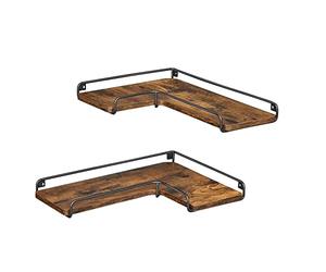 VASAGLE Librerie Angolari a Forma di L, Set di 2, Mensole Angolari da Muro, Scaffale Galleggiante, Stile Industriale, per Soggiorno, Camera da Letto, Cucina, Marrone Vintage e Nero LLS831B01