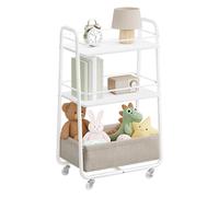 VASAGLE LILEA Collezione - Carrello Portaoggetti con Cesto in Tessuto, Carrello a 3 Ripiani con Ruote, Carrellino per Soggiorno Camera da Letto Cucina, Bianco Nuvola e Marrone Cammello LRC001WB01