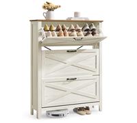 VASAGLE LIRY Collezione - Scarpiera con 3 Scomparti a Ribalta, Scarpiera Ingresso Slim, Stile Farmhouse, per 18-24 Paia di Scarpe, Bianco Vintage HSC301W02