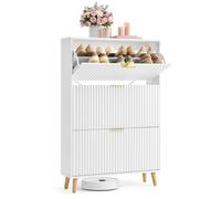 VASAGLE MAXE Collezione - Scarpiera con 3 Ribalte, Mobile Portascarpe Stretto Autoportante per Ingresso, con Ante Scanalate, per 18-24 Paia, Stile Moderno di MetàSecolo, Bianco Nuvola HSC302WB02