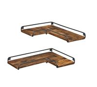 VASAGLE Mensole Angolari a Forma di L, Set di 2, 40 x 29 x 4 cm | Scaffale a 2 Livelli in Acciaio e Truciolato, per Soggiorno e Camera da Letto, Marrone Vintage e Nero Opaco, LLS831B01