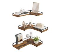 VASAGLE Mensole Angolari a Forma di L, Set di 3, Mensole da Parete Galleggianti, Stile Industriale, per Soggiorno, Camera da Letto, Cucina, Marrone Vintage LLS833KD01