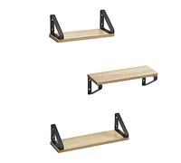 VASAGLE Mensole da Muro, Mensole da Parete, Set di 3, 2 Modalità di Montaggio, 30/35/40 cm, per Soggiorno Cucina Studio Bagno, Colore Rovere e Nero LWS033B11