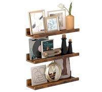 VASAGLE Mensole da Parete Sospese, Set di 3, Mensole da Muro Larga 38 cm, con Bordo Rialzato, per Cornici, Decorazioni, Spezie, per Cucina, Soggiorno, Marrone Vintage LWS037X01