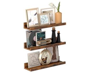 VASAGLE Mensole da Parete Sospese, Set di 3, Mensole da Muro Larga 38 cm, con Bordo Rialzato, per Cornici, Decorazioni, Spezie, per Cucina, Soggiorno, Marrone Vintage LWS037X01